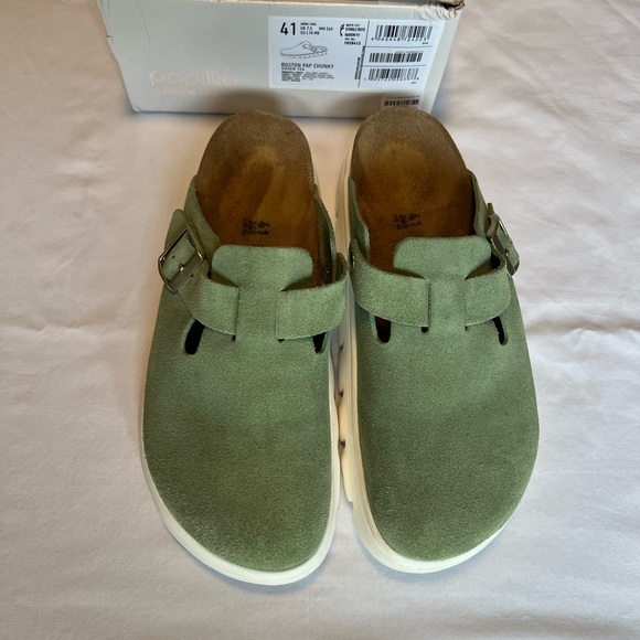 SOLD ~ Birkenstock x Anthropology Green Tea Green Boston Papillio Chunky Clog - Picture 2 of 10